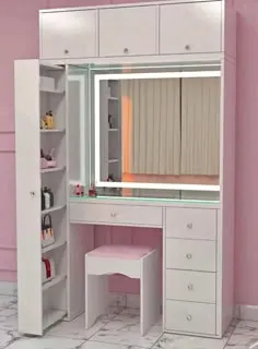 Modern Dressing Table with Mirror & Storage Cabinet