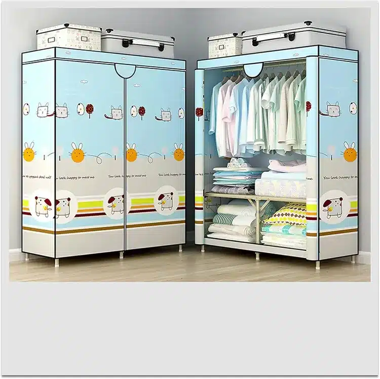 Portable Fabric Wardrobe Closet with Hanging Rod & Shelves