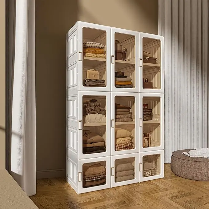 Modular Stackable Storage Cabinet with Transparent Doors